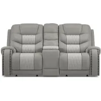 Headliner Gray Leather Dual Power Reclining Console Loveseat