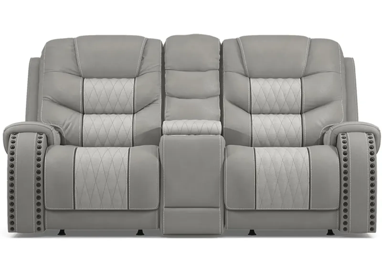 Headliner Gray Leather Dual Power Reclining Console Loveseat