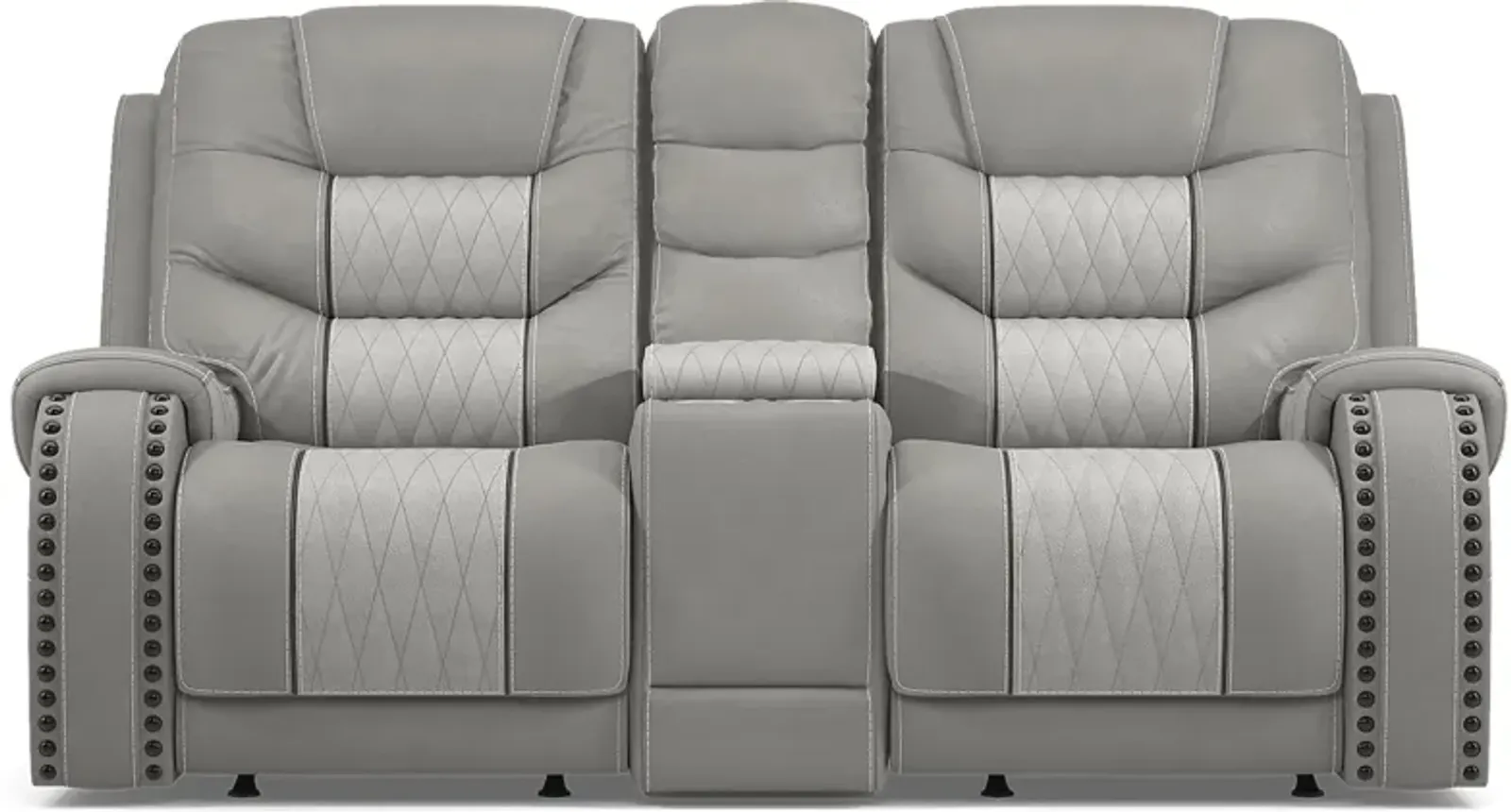 Headliner Gray Leather Dual Power Reclining Console Loveseat