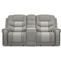 Headliner Gray Leather Dual Power Reclining Console Loveseat
