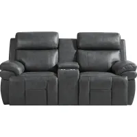 Eastmann Gray Leather Triple Power Reclining Console Loveseat with Air Massage