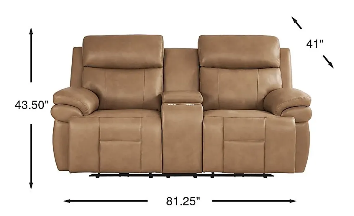 Eastmann Saddle Leather Triple Power Reclining Console Loveseat with Air Massage