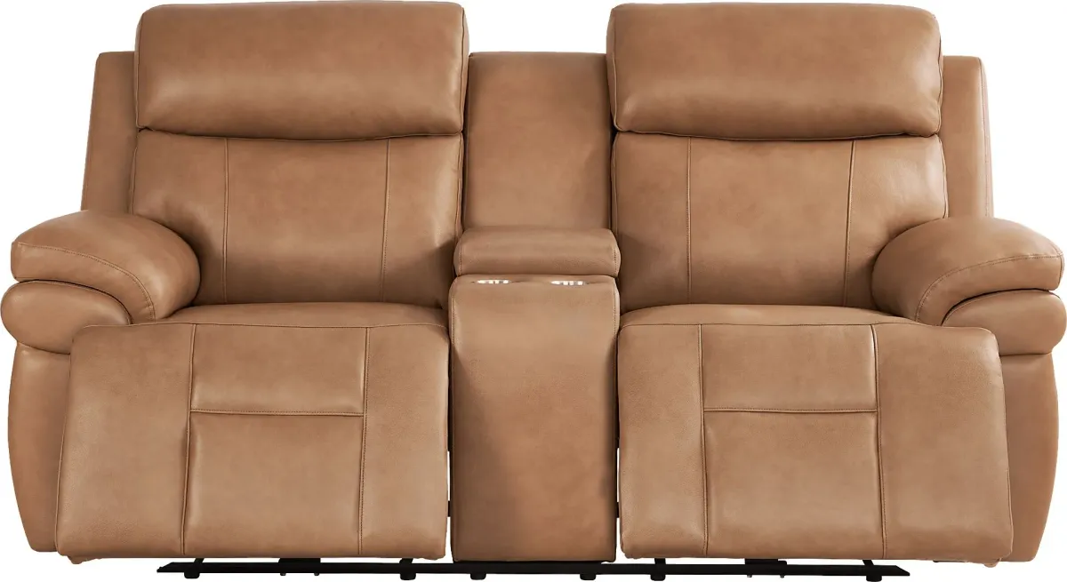 Eastmann Saddle Leather Triple Power Reclining Console Loveseat with Air Massage