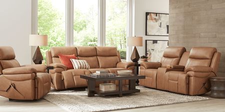 Eastmann Saddle Leather Triple Power Reclining Console Loveseat with Air Massage