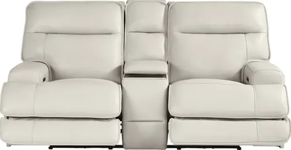 Scarborough Beige Leather Dual Power Reclining Loveseat