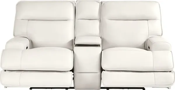 Scarborough White Leather Dual Power Reclining Loveseat