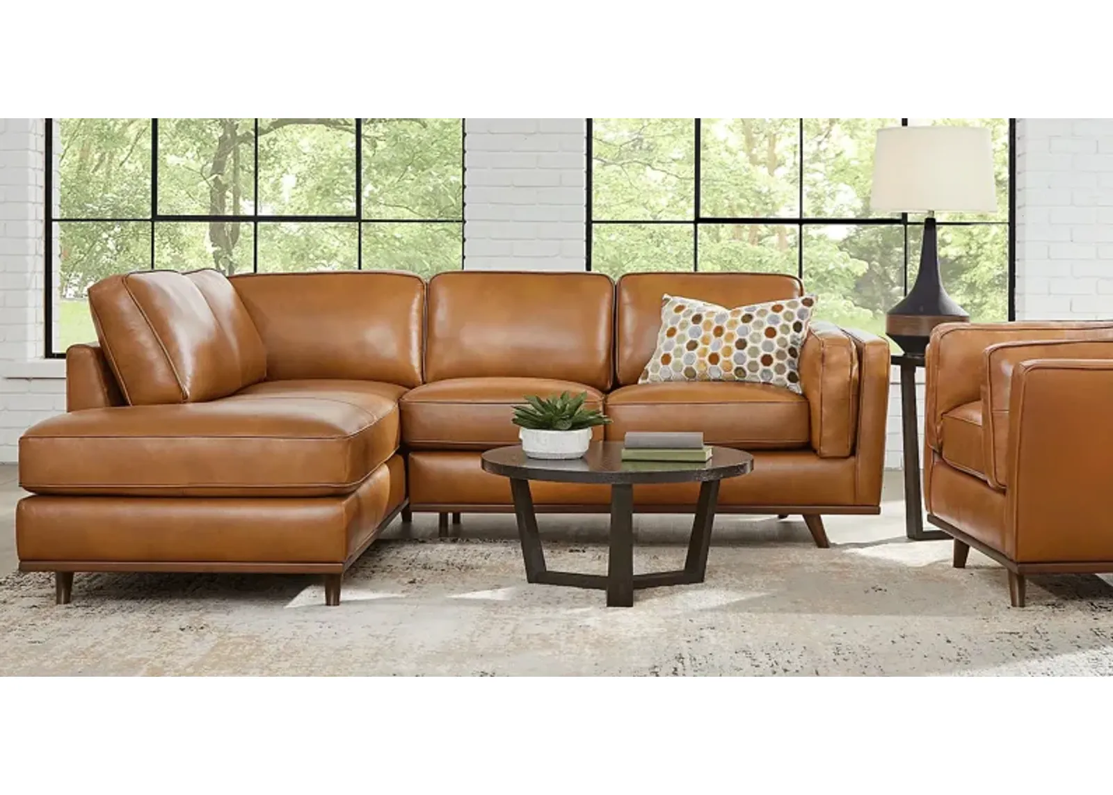 Duluth Caramel Leather 5 Pc Sectional Living Room