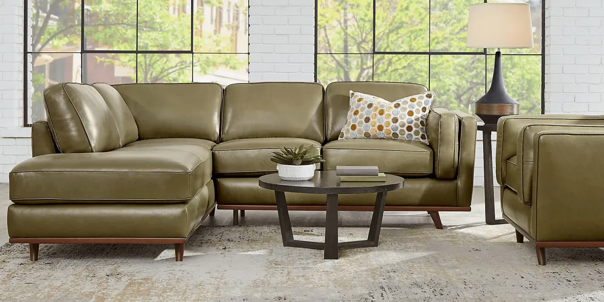 Duluth Olive Leather 5 Pc Sectional Living Room