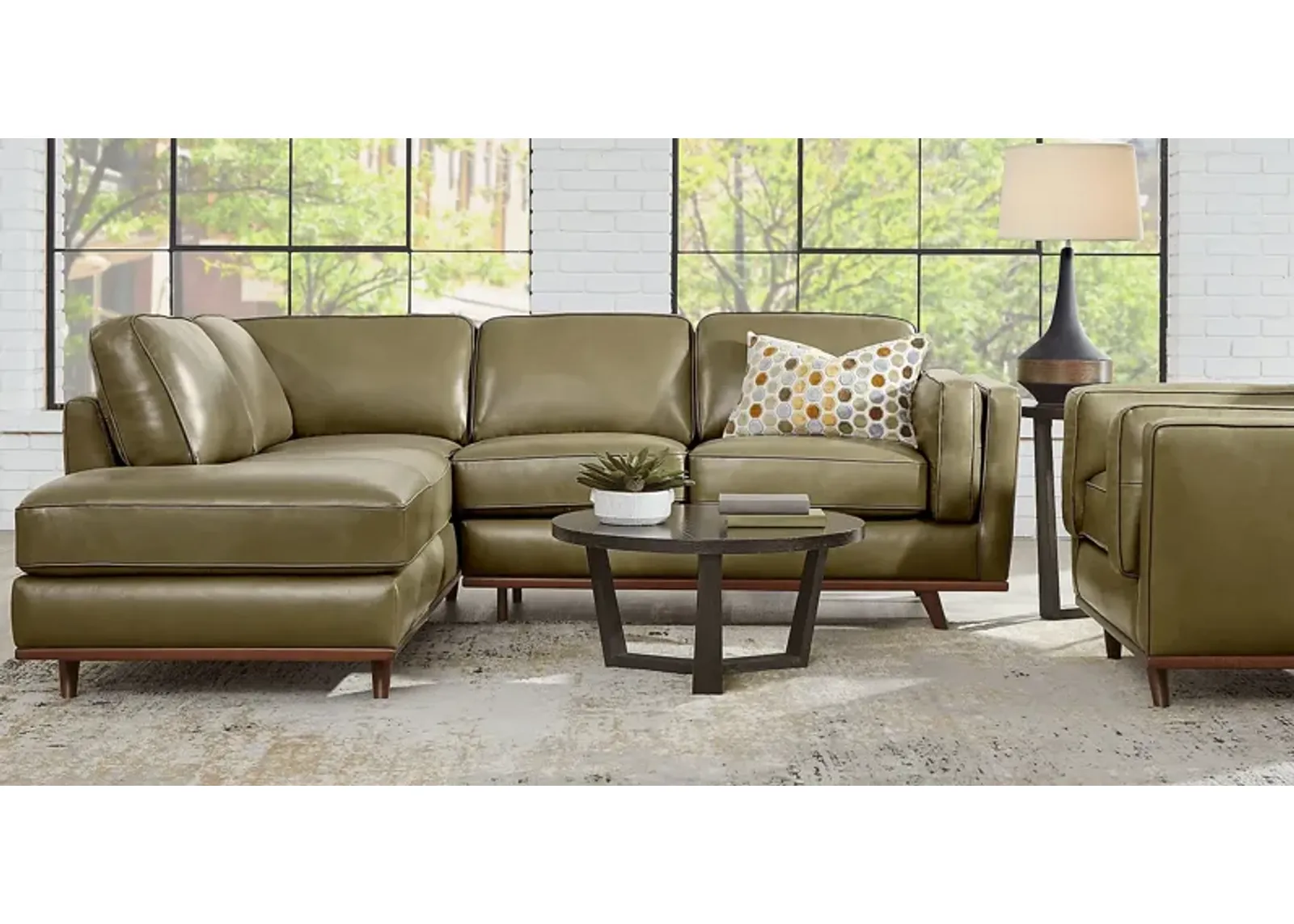 Duluth Olive Leather 5 Pc Sectional Living Room