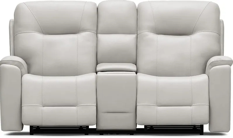 Matthews Cove Dove Gray Leather Triple Power Reclining Console Loveseat