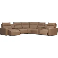 ModularTwo Saddle 7 Pc Dual Power Reclining Sectional with Media and Wood Top Consoles