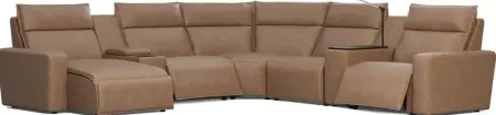 ModularTwo Saddle 7 Pc Dual Power Reclining Sectional with Media and Wood Top Consoles