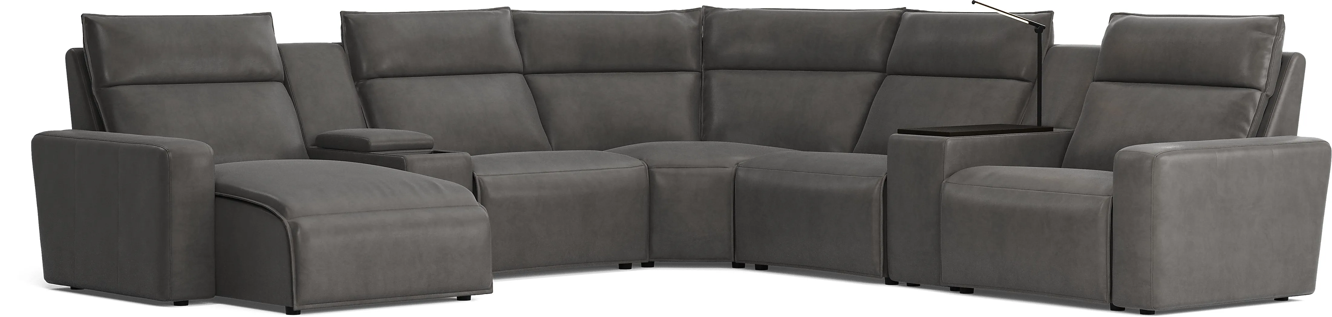 ModularTwo Charcoal 7 Pc Dual Power Reclining Sectional with Media and Wood Top Consoles