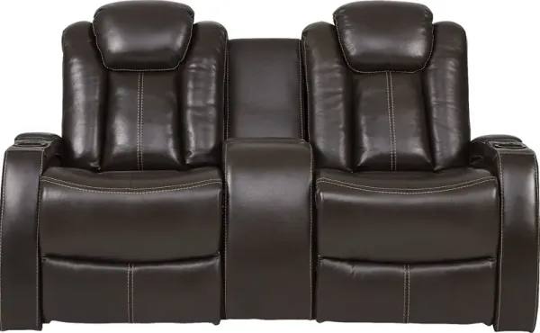 Moretti Brown Leather Dual Power Console Loveseat