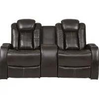 Moretti Brown Leather Dual Power Console Loveseat