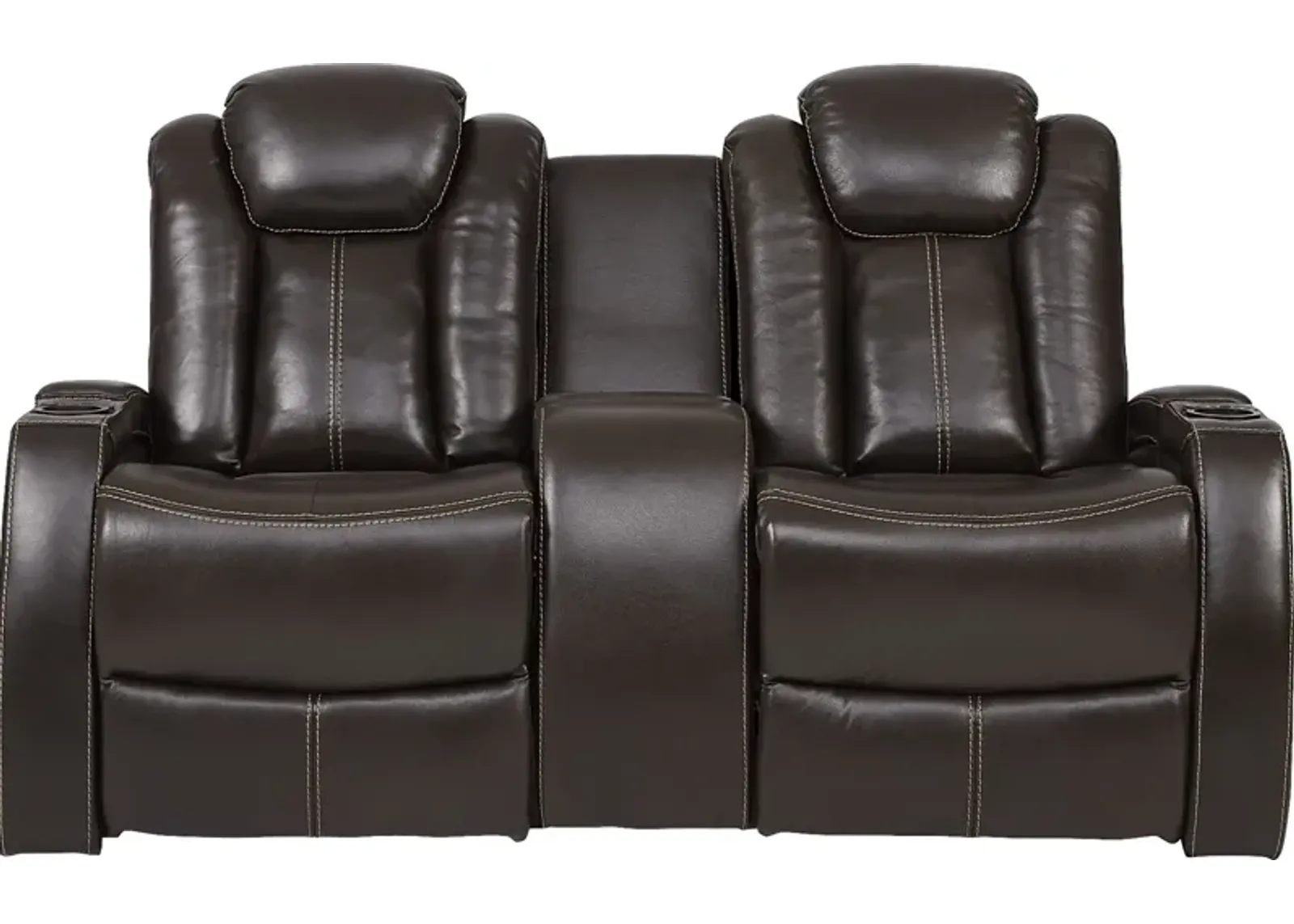 Moretti Brown Leather Dual Power Console Loveseat