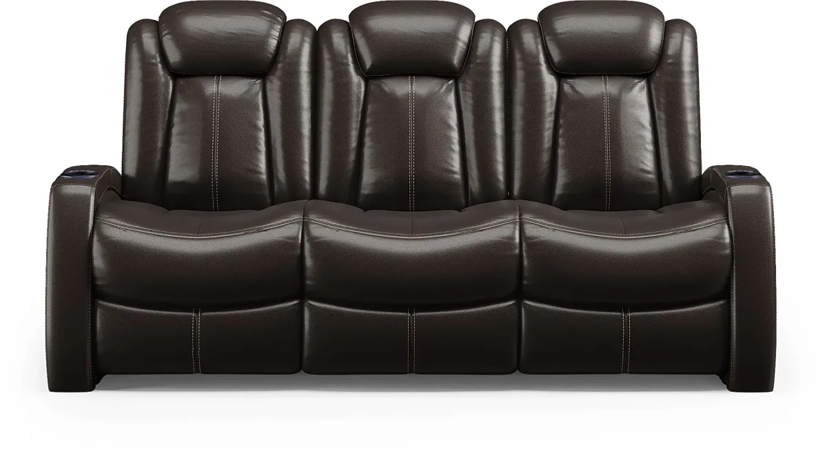 Moretti Brown Leather 3 Pc Living Room with Dual Power Reclining Sofa
