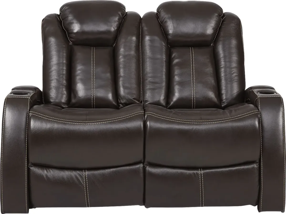 Moretti Brown Leather 3 Pc Living Room with Dual Power Reclining Sofa