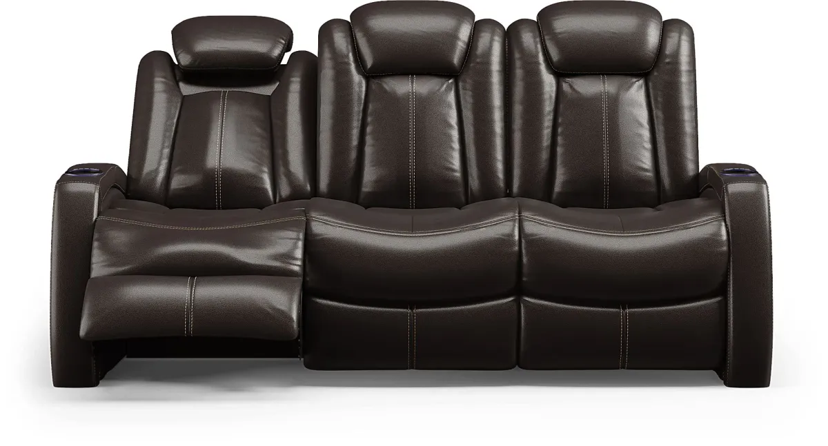Moretti Brown Leather 3 Pc Living Room with Dual Power Reclining Sofa