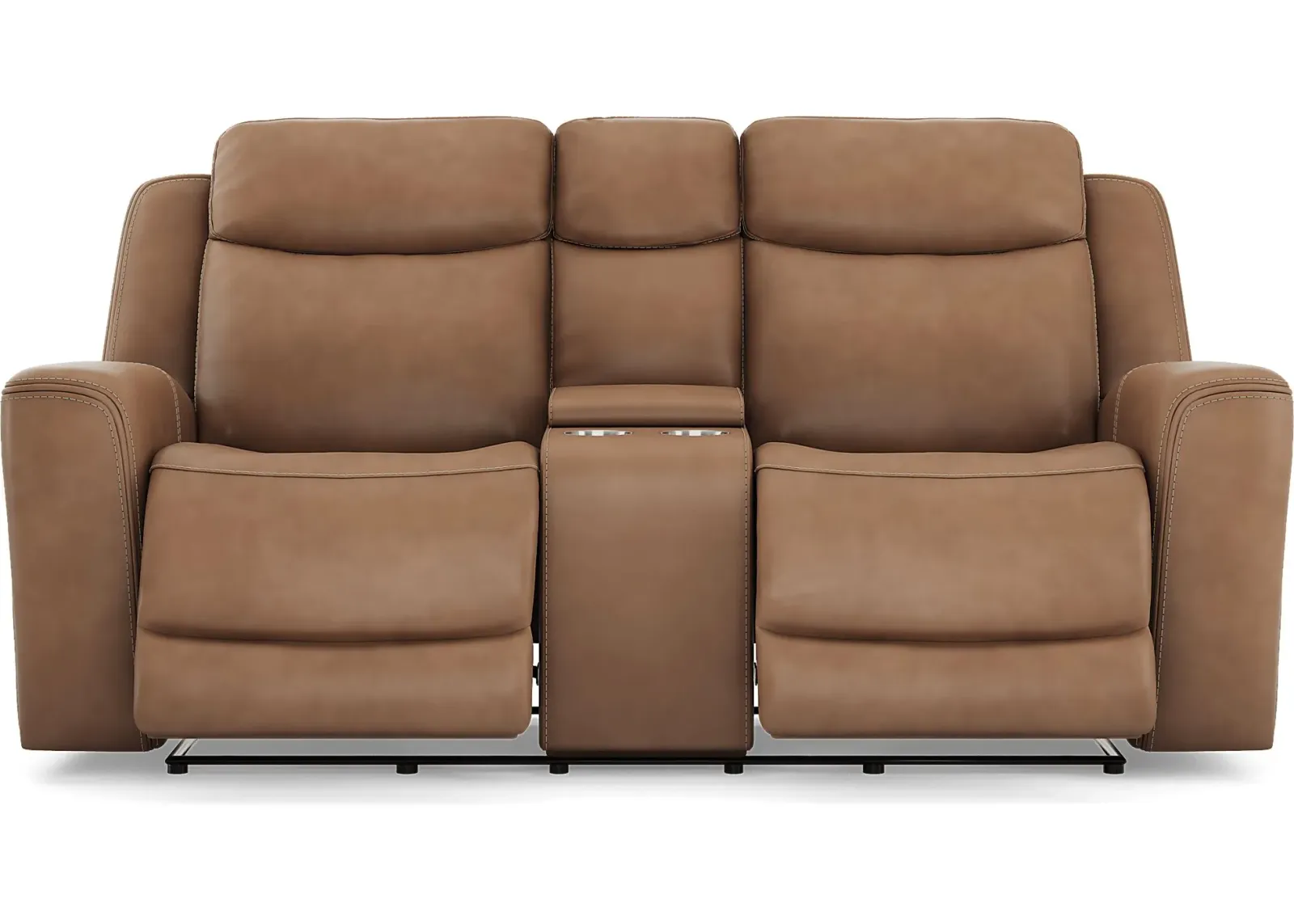 Davidson Caramel Leather Dual Power Reclining Console Loveseat