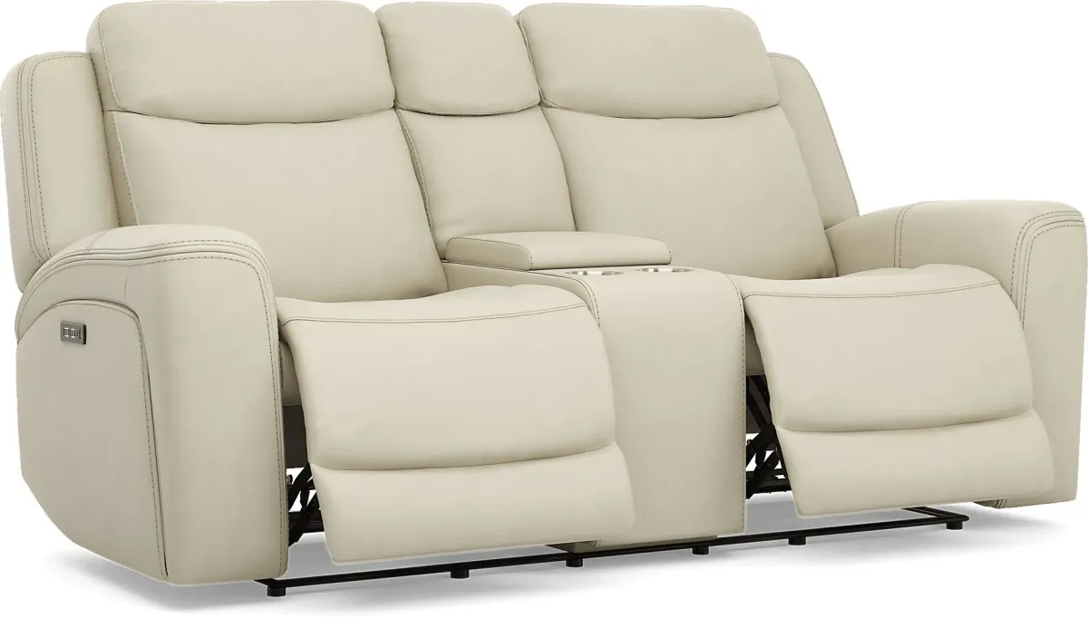 Davidson Platinum Leather Dual Power Reclining Console Loveseat