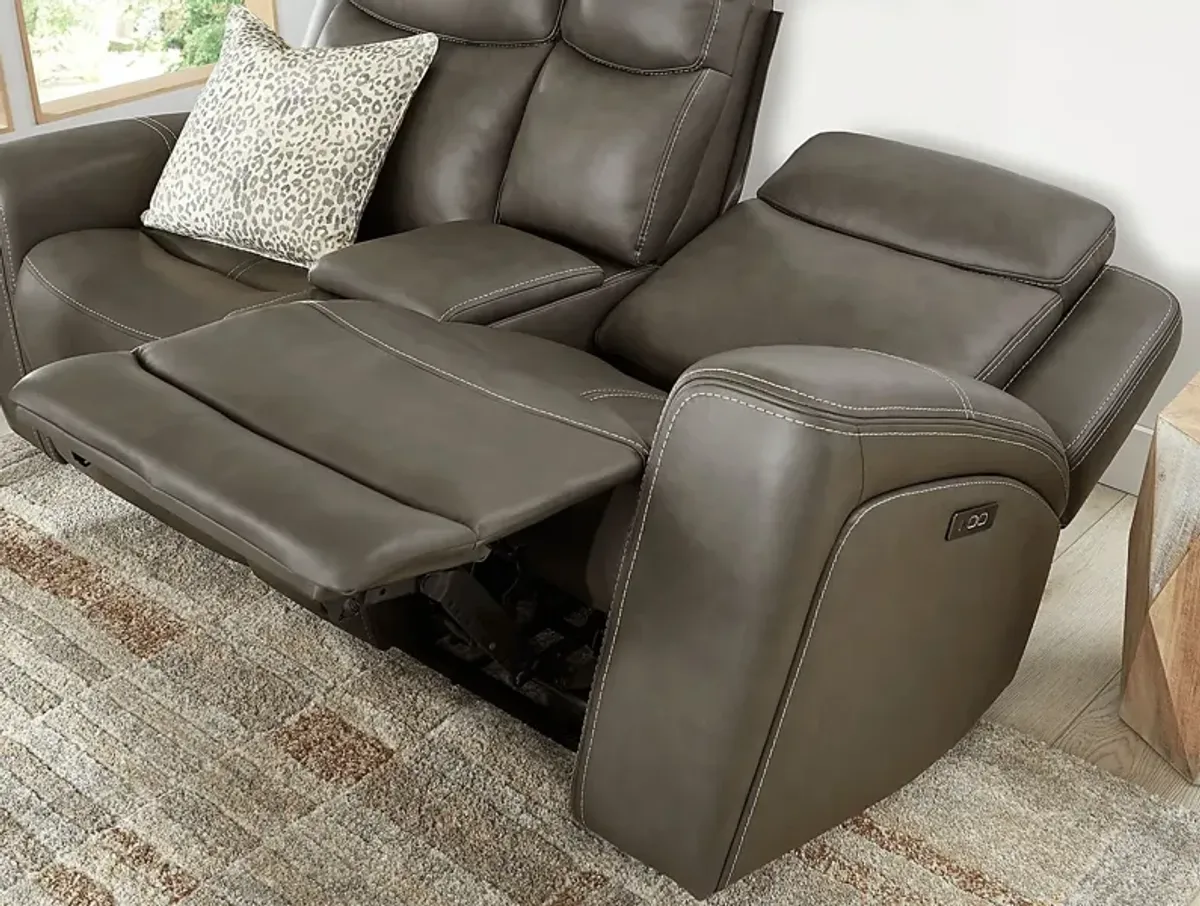 Davidson Dark Gray Leather Dual Power Reclining Console Loveseat