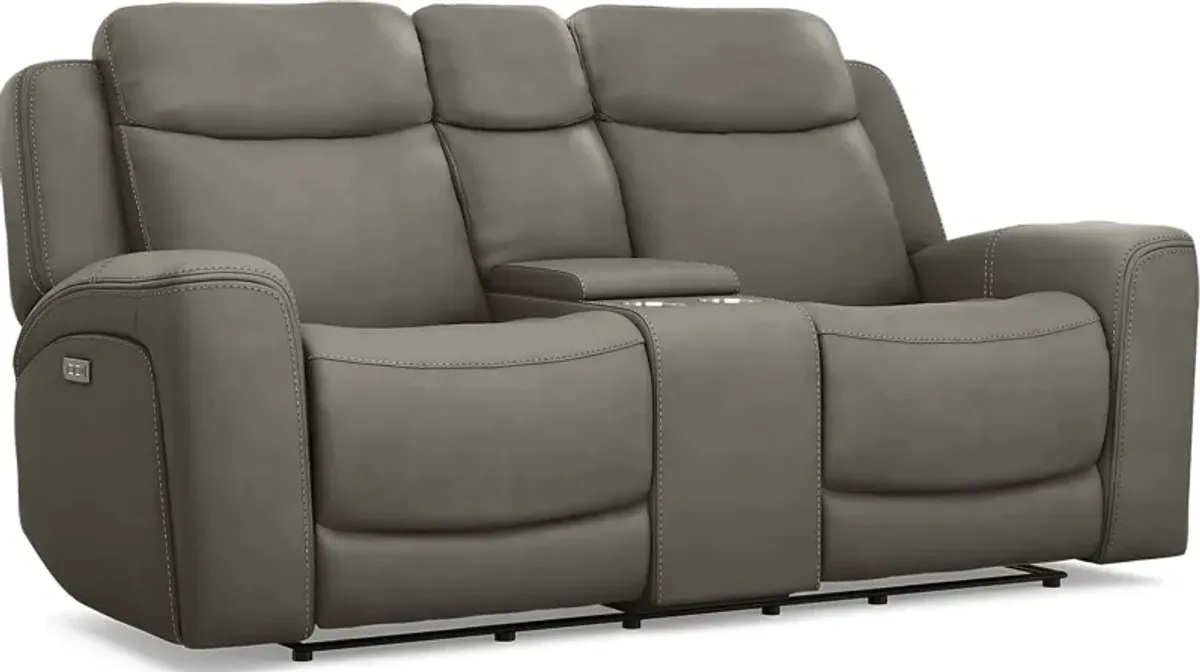 Davidson Dark Gray Leather Dual Power Reclining Console Loveseat