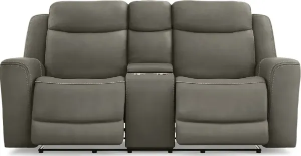 Davidson Dark Gray Leather Dual Power Reclining Console Loveseat