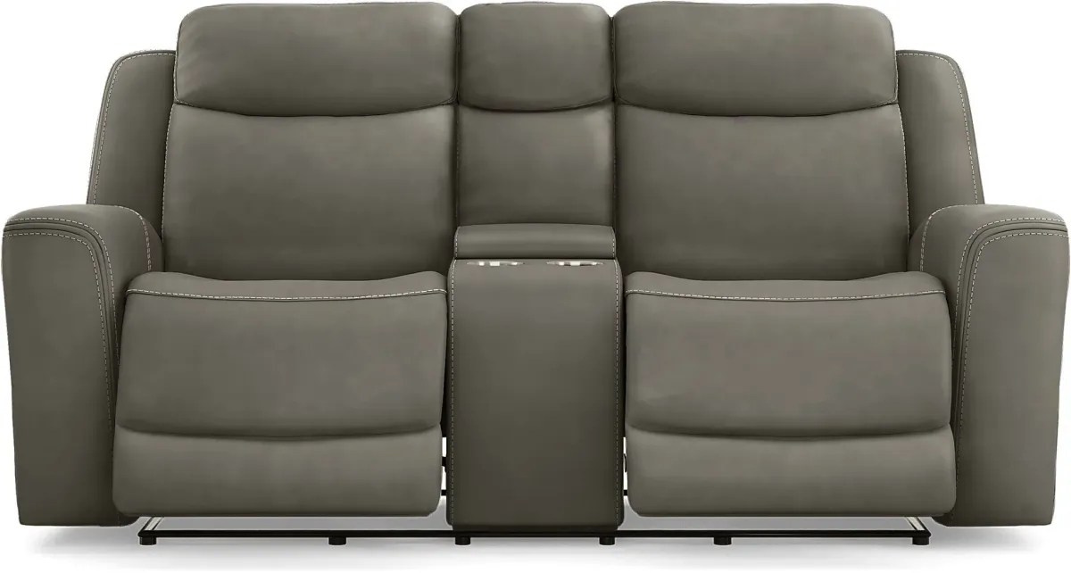 Davidson Dark Gray Leather Dual Power Reclining Console Loveseat