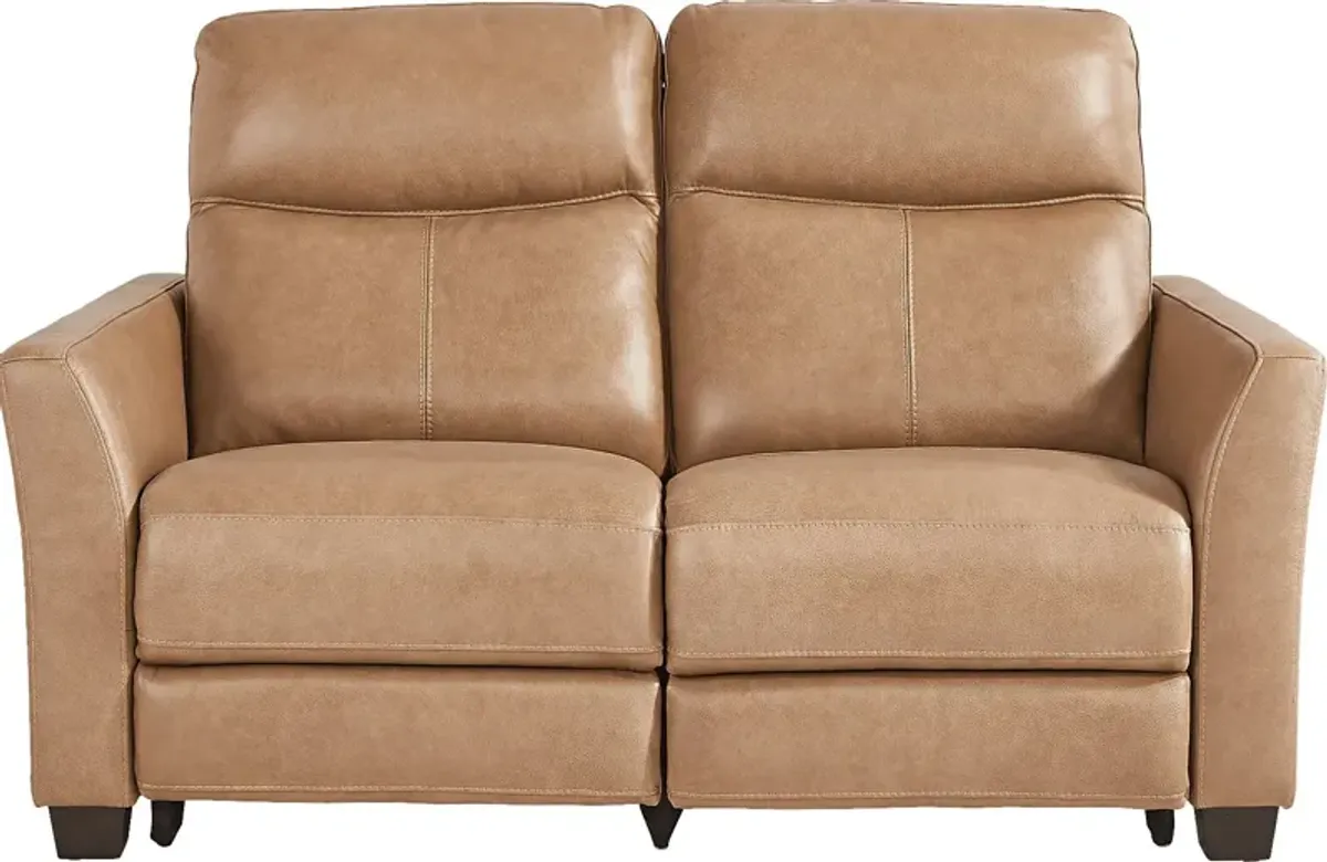 Maestro Sand Leather Dual Power Reclining Loveseat