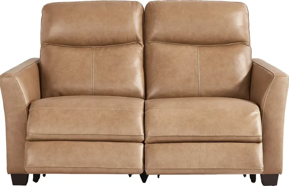 Maestro Sand Leather Dual Power Reclining Loveseat