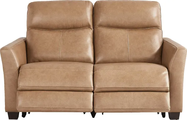 Maestro Sand Leather Dual Power Reclining Loveseat