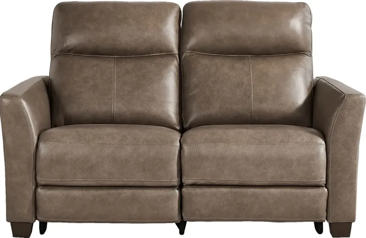 Maestro Mushroom Leather Dual Power Reclining Loveseat