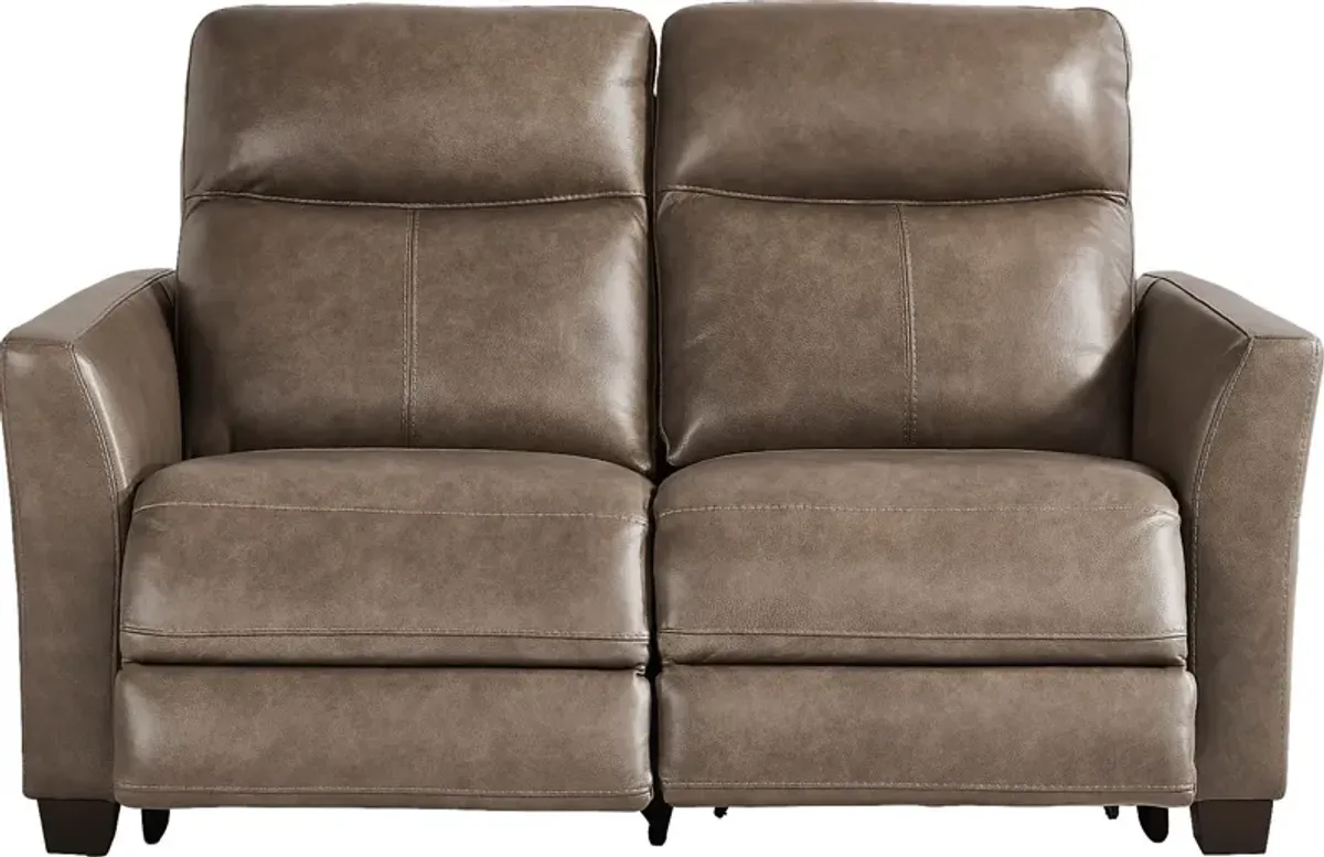 Maestro Mushroom Leather Dual Power Reclining Loveseat