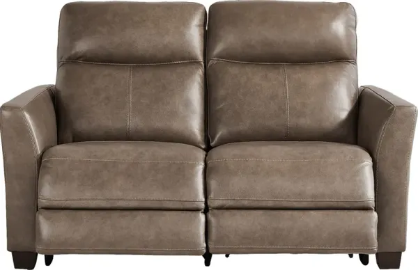 Maestro Mushroom Leather Dual Power Reclining Loveseat