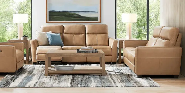 Maestro Sand Leather 7 Pc Living Room with Dual Power Reclining Sofa