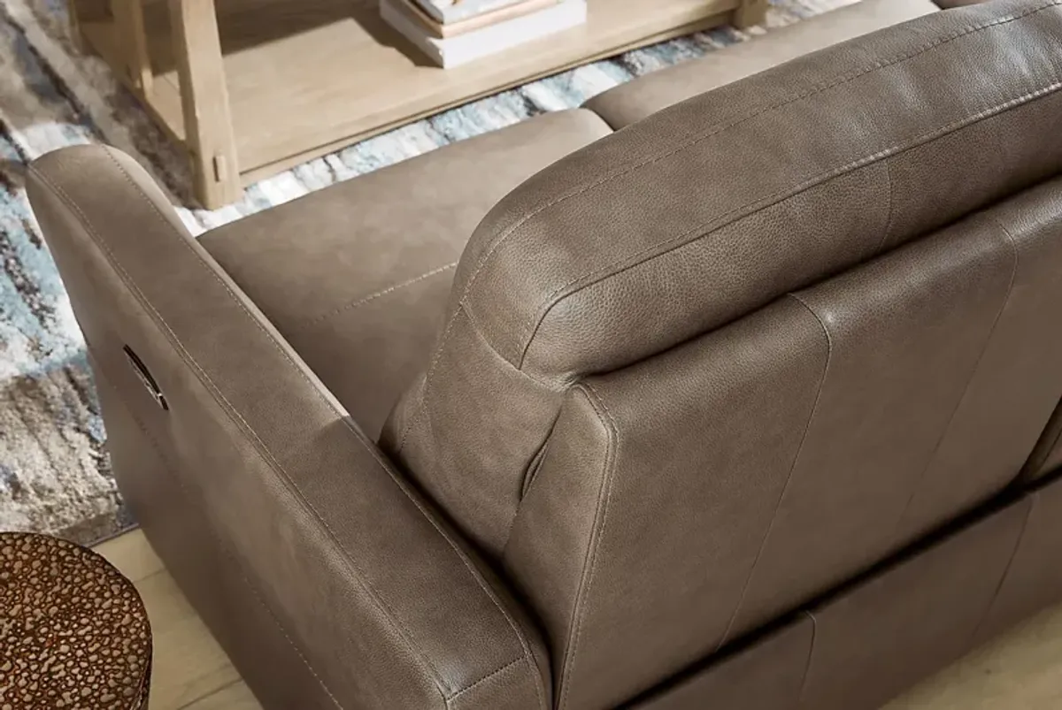 Maestro Mushroom Leather 7 Pc Living Room with Dual Power Reclining Sofa