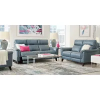 Avezzano Blue Leather 5 Pc Living Room with Dual Power Reclining Sofa