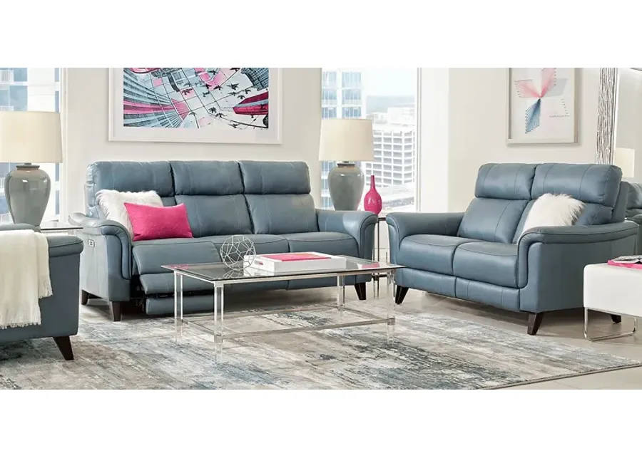 Avezzano Blue Leather 5 Pc Living Room with Dual Power Reclining Sofa