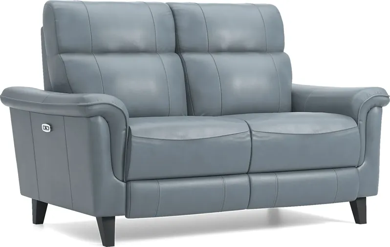 Avezzano Blue Dual Power Reclining Leather Loveseat