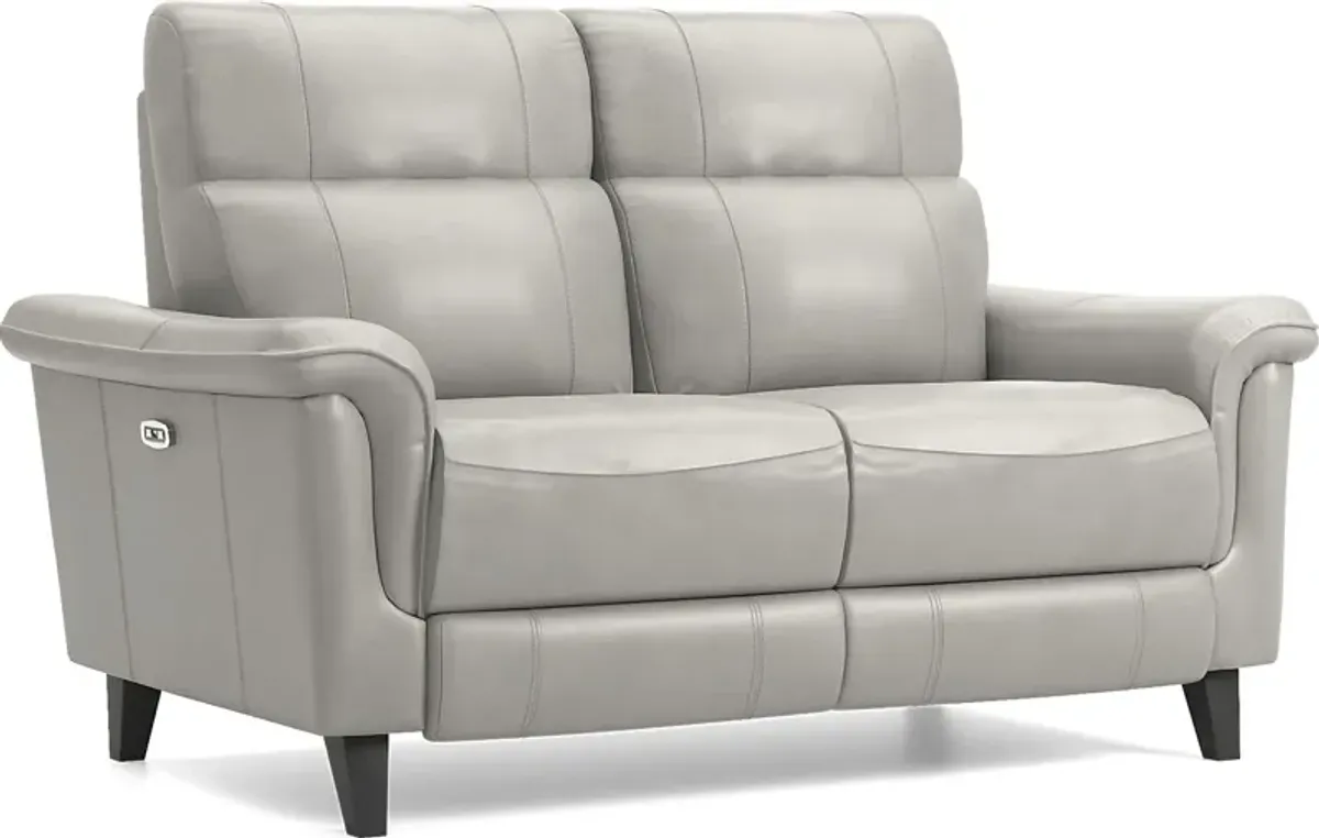 Avezzano Stone Dual Power Reclining Leather Loveseat