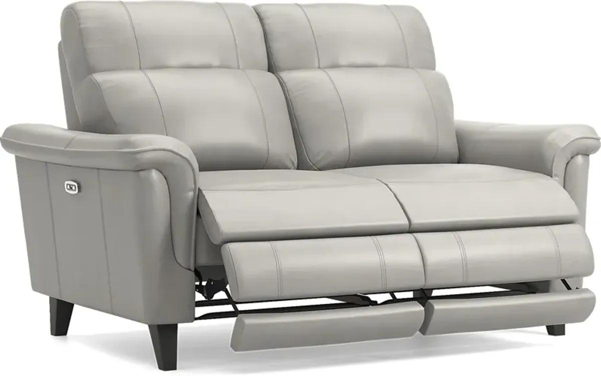 Avezzano Stone Dual Power Reclining Leather Loveseat