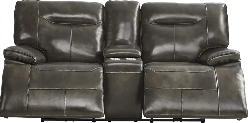 Bernsley Gray Leather Dual Power Reclining Loveseat