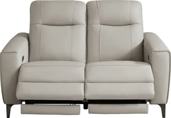 Parkside Heights Gray Leather Dual Power Reclining Loveseat