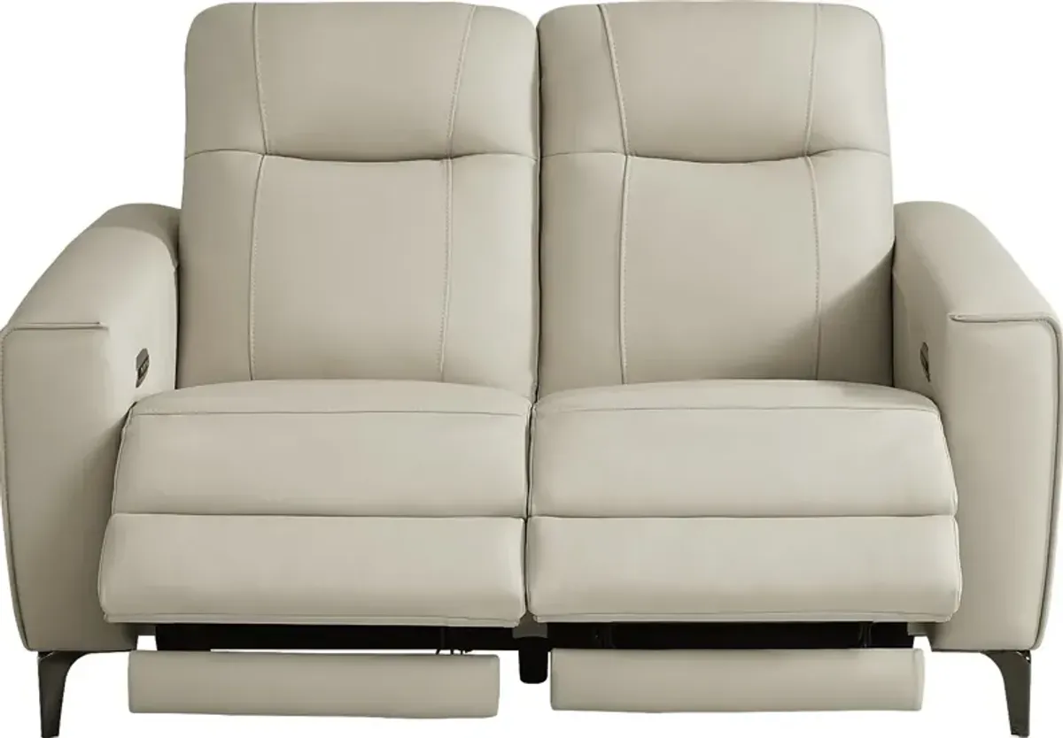 Parkside Heights Beige Leather Dual Power Reclining Loveseat