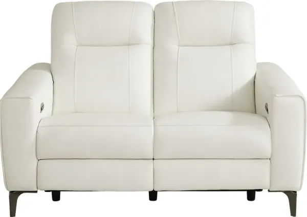 Parkside Heights White Leather Dual Power Reclining Loveseat