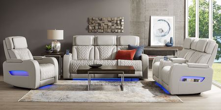 Port Royal Gray Leather Triple Power Reclining Console Loveseat