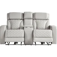 Port Royal Gray Leather Triple Power Reclining Console Loveseat