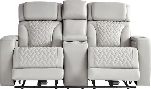 Port Royal Gray Leather Triple Power Reclining Console Loveseat