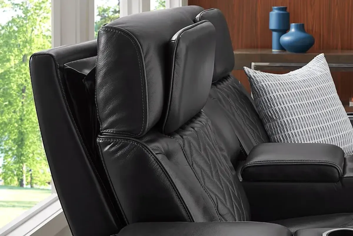 Port Royal Midnight Leather Triple Power Reclining Console Loveseat